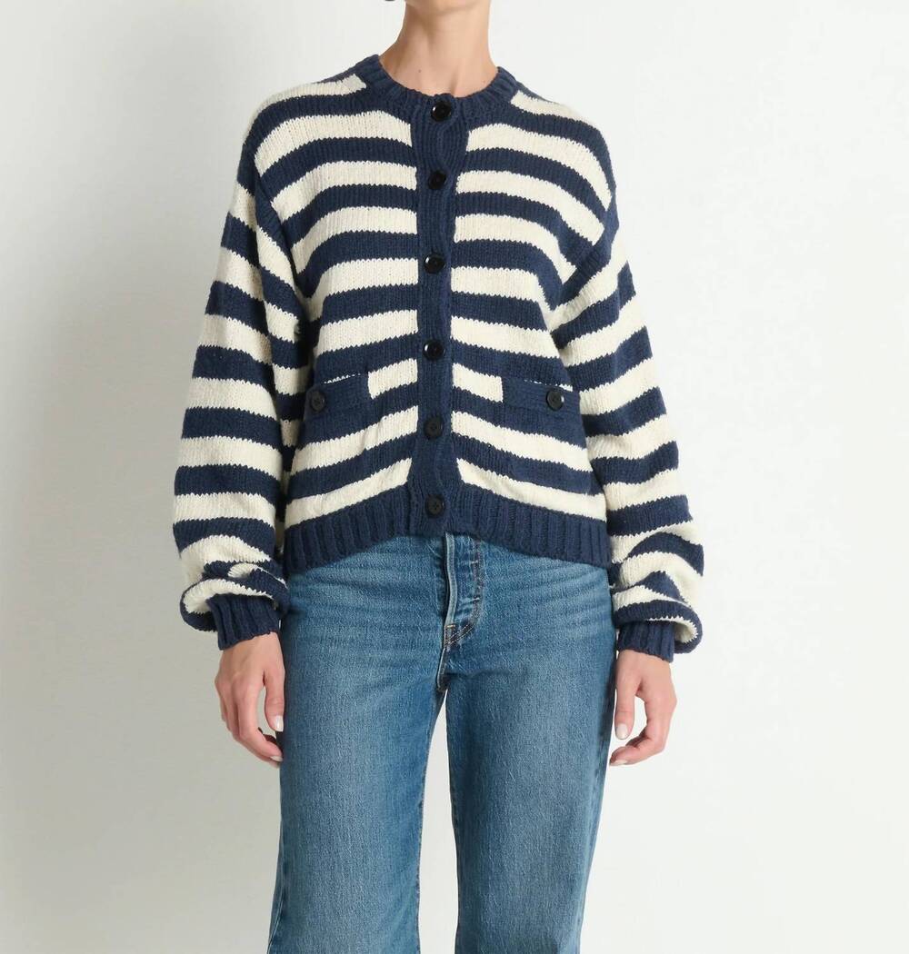 NEW NATION LTD tessa crewneck cardigan in marine stripe